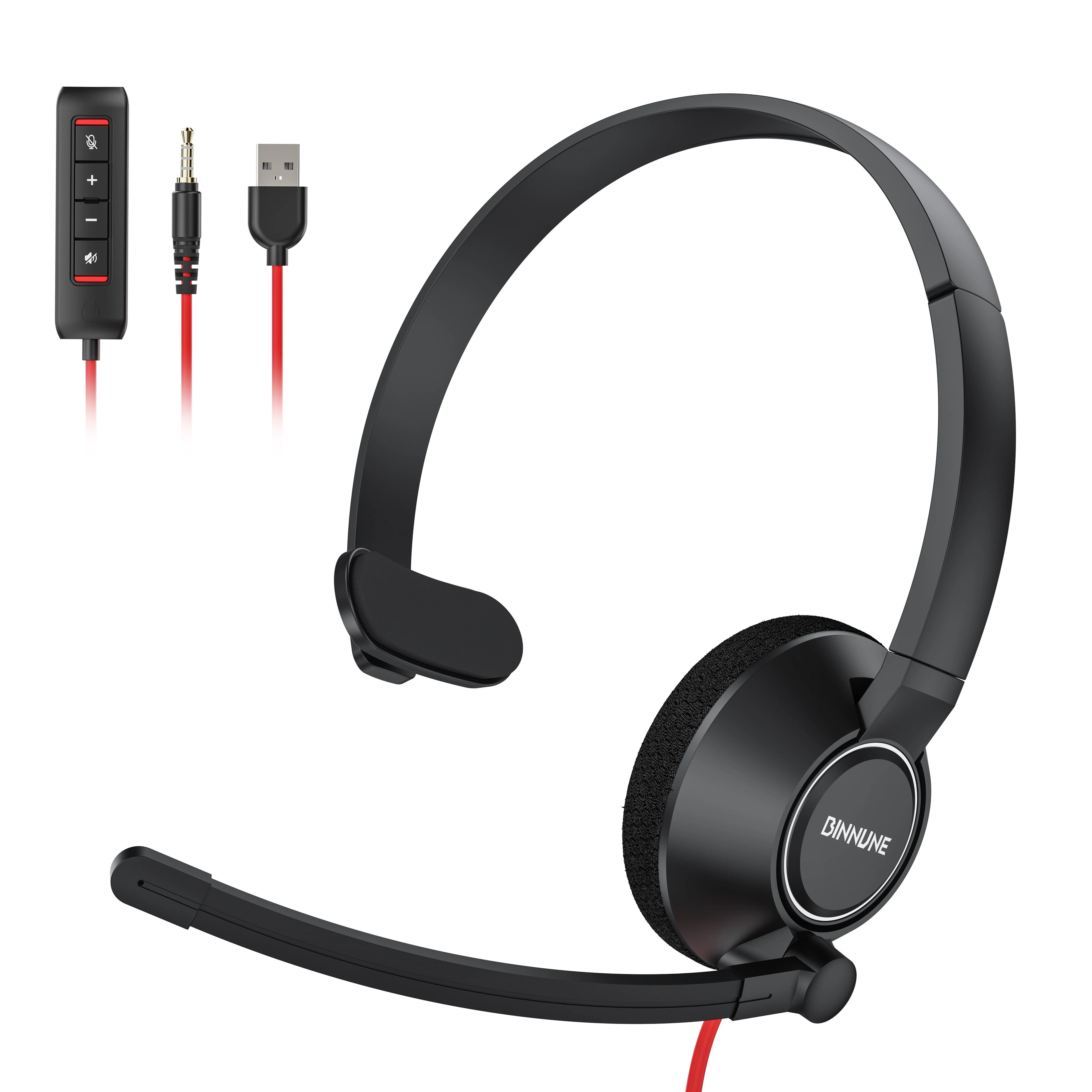 Wired Office Headset with Microphone for Hands-Free Calls and Noise-Free Communication