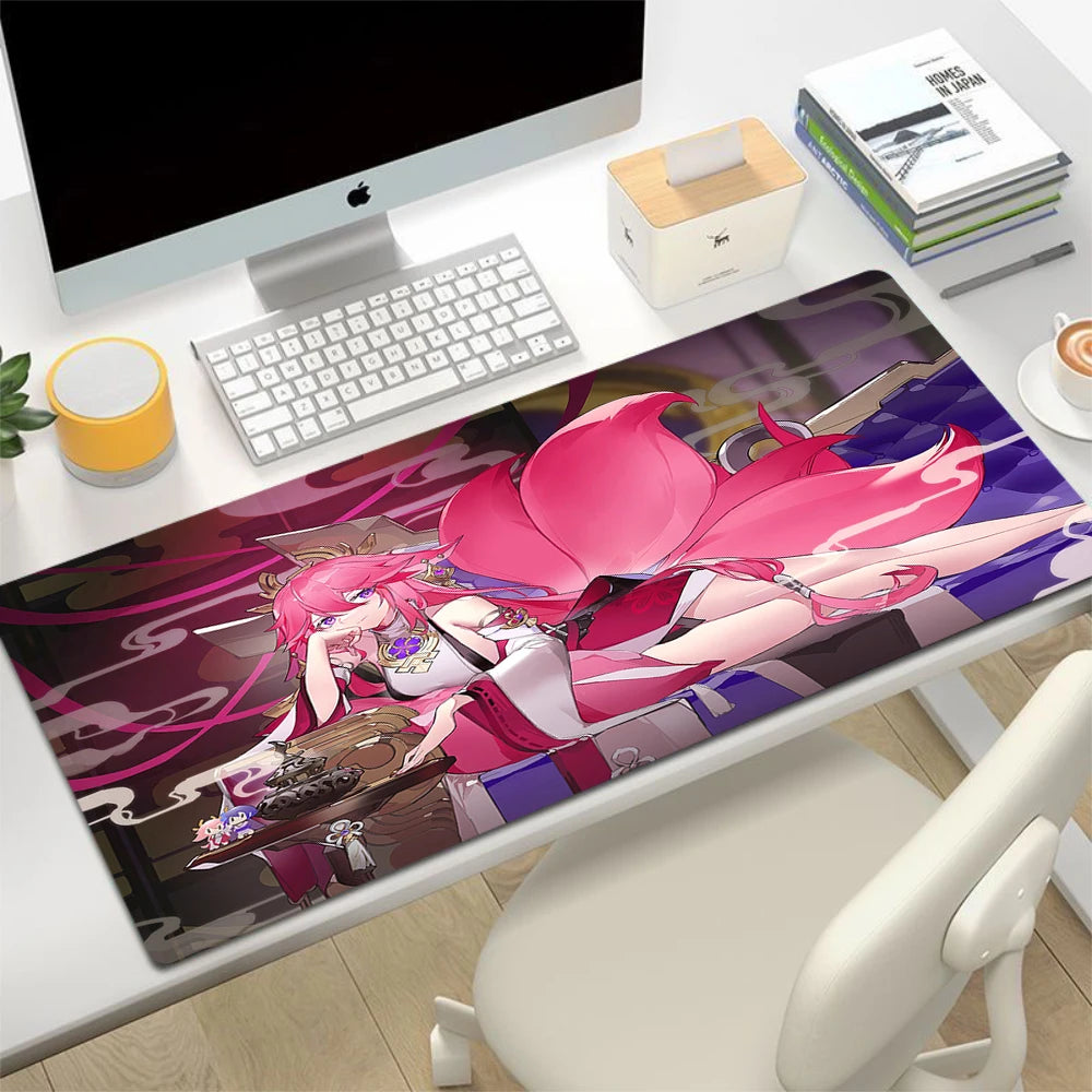 XL Anime Gaming Mouse Pad with Anti-slip Rubber Base, Stitched Edges, Custom Print Options