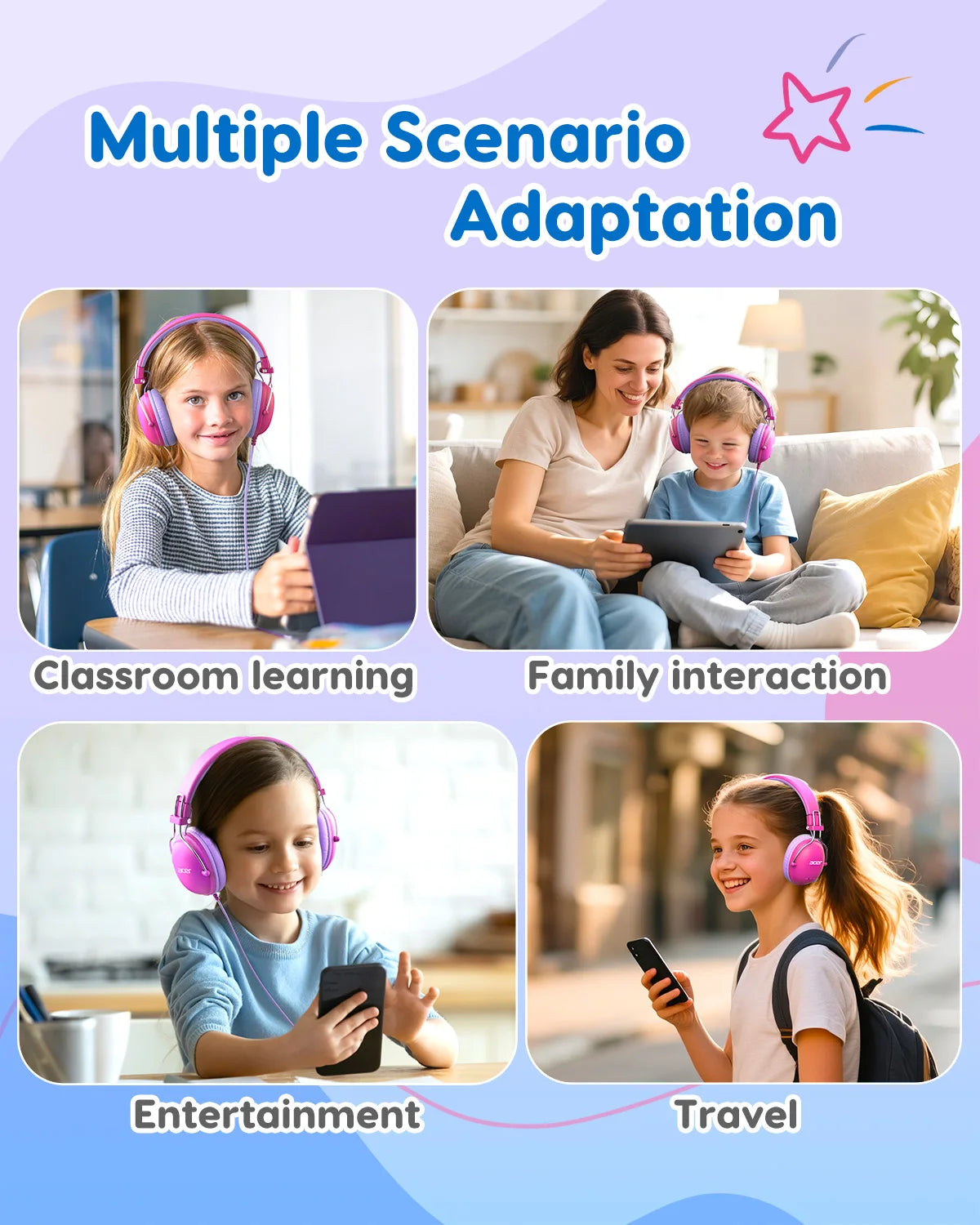 Children’s Safe Wired On-Ear Headphones with Volume Limiter Stereo Sound and Comfortable Fit