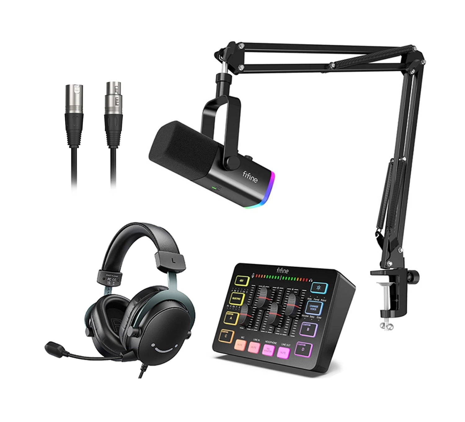 Complete Streaming Audio Kit with XLR Microphone Mixer & 7.1 Headset for Gaming Podcasting Broadcast