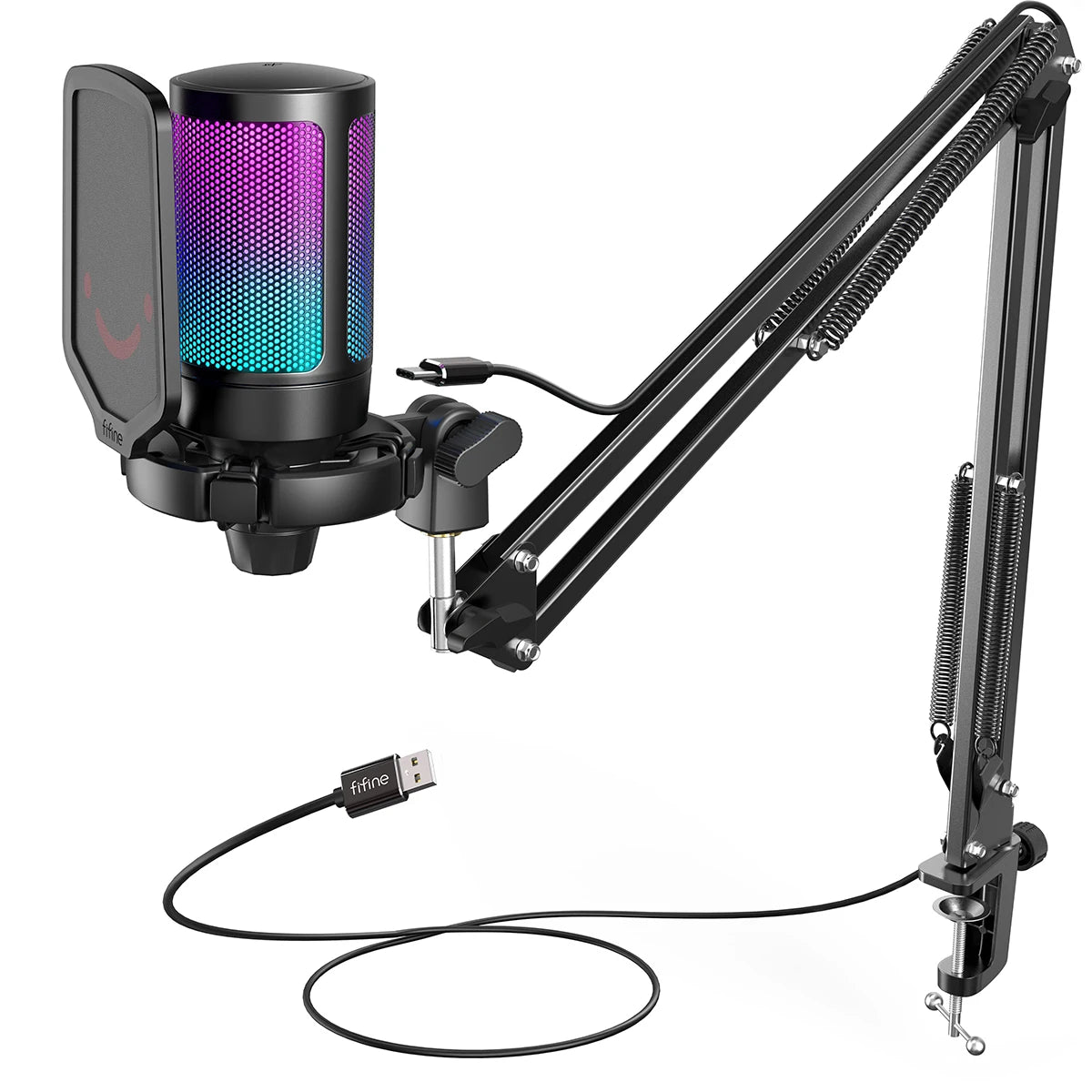 USB Gaming Microphone Kit with Boom Arm, RGB Condenser Cardioid Mic for PC PS4 PS5 Streaming