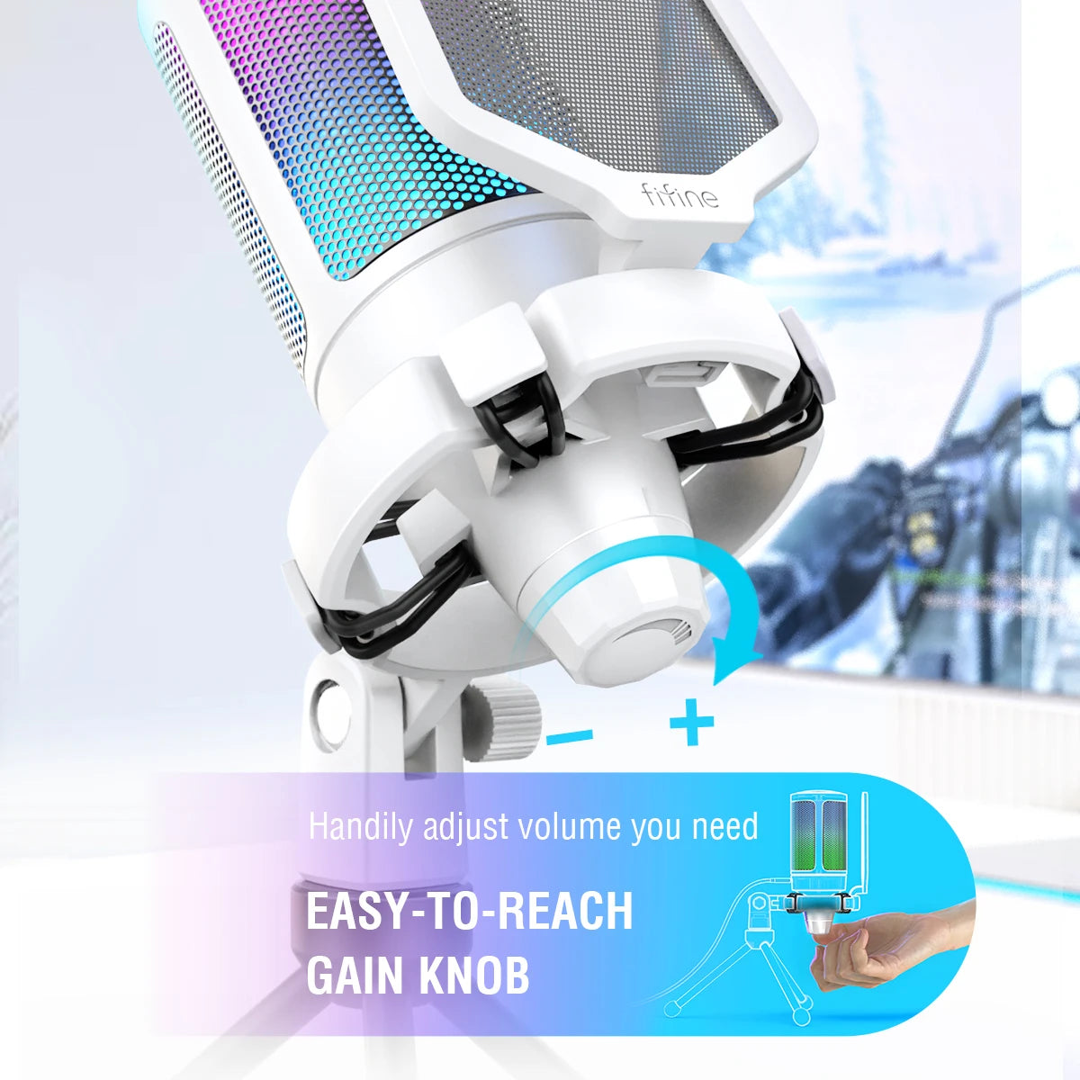 RGB USB Condenser Gaming Microphone with Pop Filter Shock Mount Gain Control Plug and Play for PC