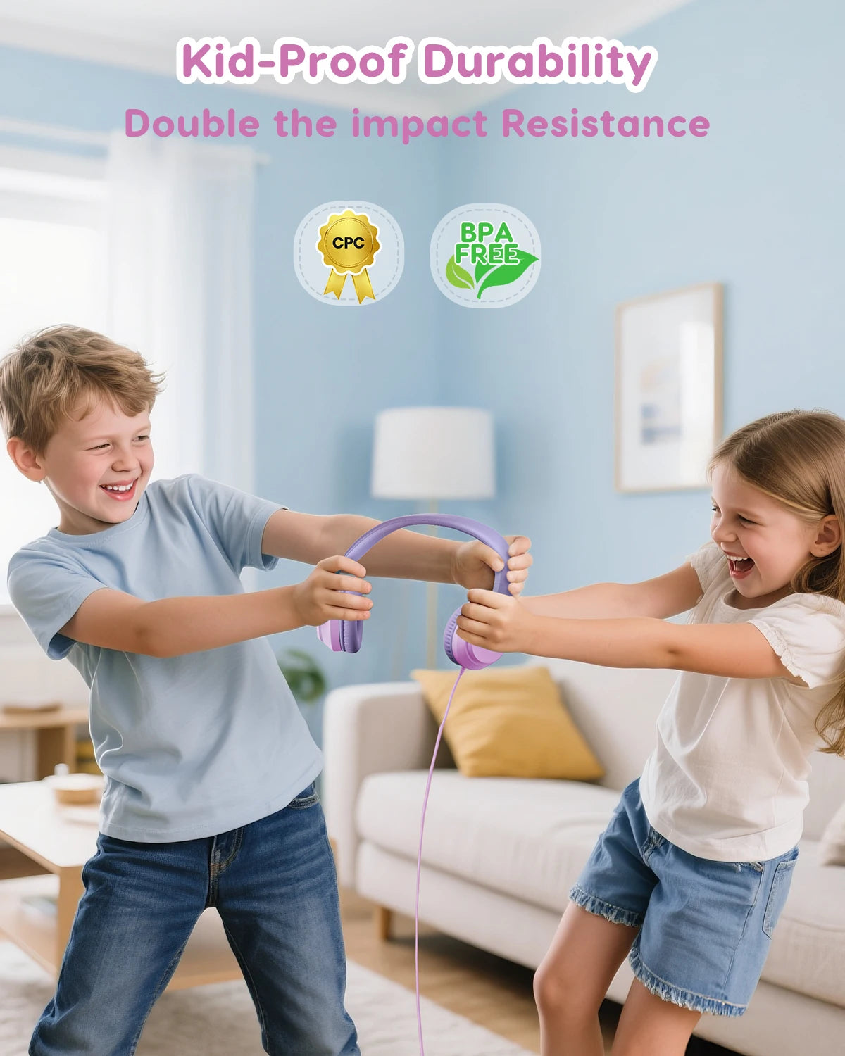 Kids Wired Over Ear Headphones with Volume Limiter and Foldable Design for Study and Travel