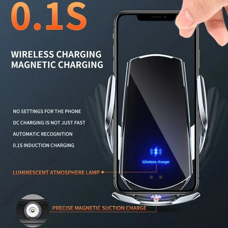 Magnetic Wireless Car Charger Mount with Automatic Sensor and 15W Fast Charging for Phones