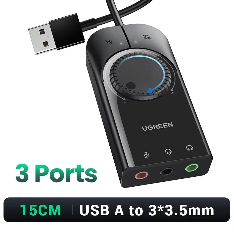 UGREEN USB External Sound Card, 3.5mm Audio Adapter for PC, Laptop, PS4, PS5 and Headsets