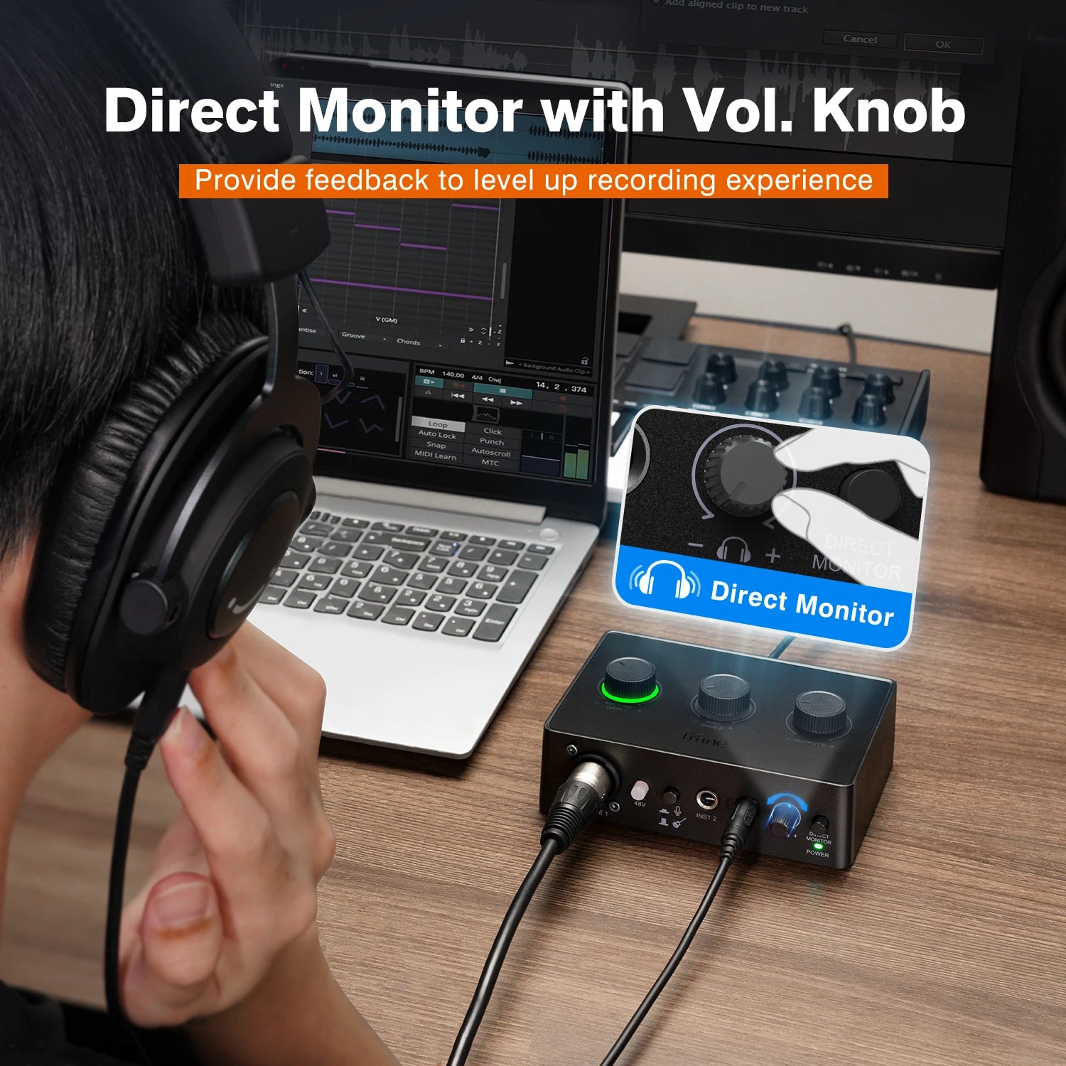 XLR Audio Interface Sound Mixer with 48V Phantom Power, Gain Control for Podcasting & Recording