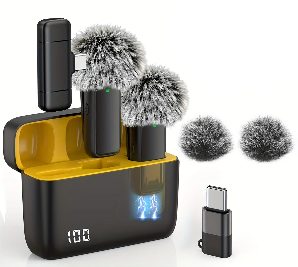 Wireless Lavalier Microphone with Charging Case Noise-Cancelling Clip Mic for Phones and Laptops