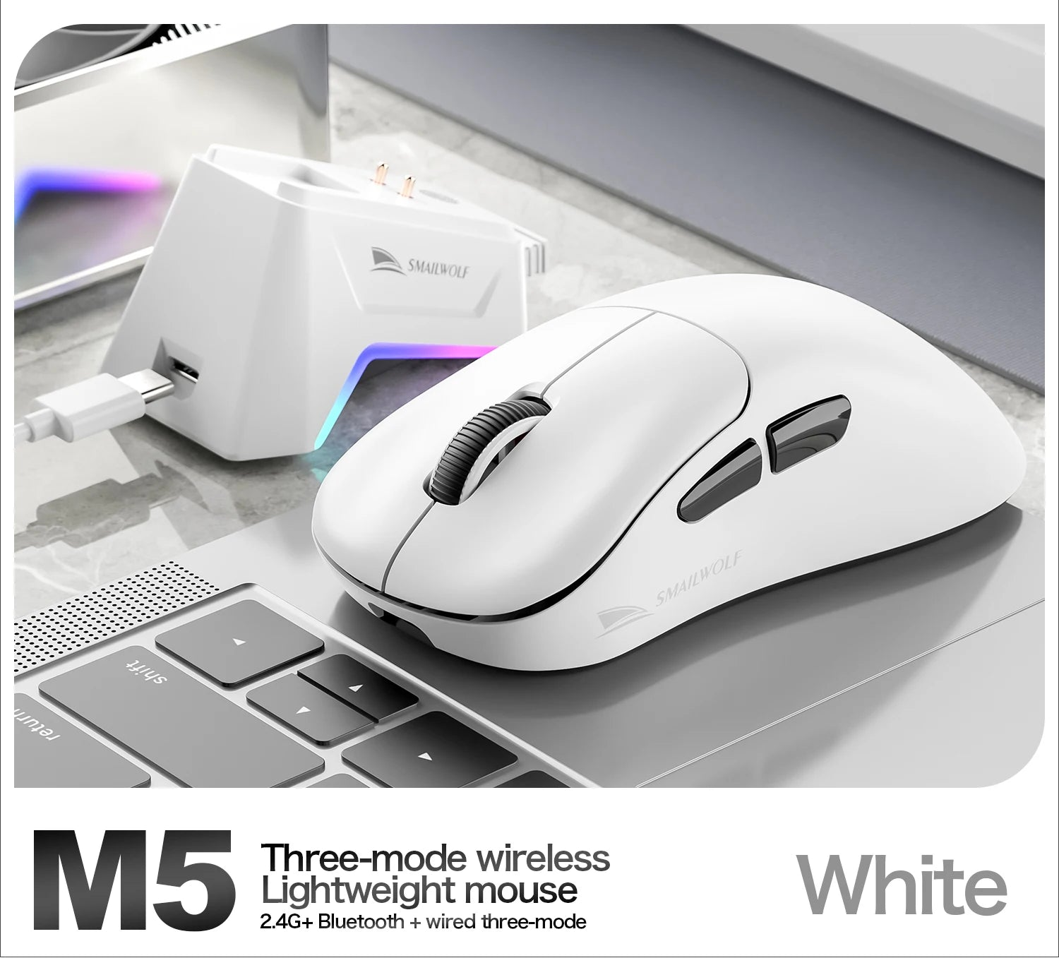 Lightweight Wireless Gaming Mouse with Bluetooth and Three Mode Connectivity for Laptops