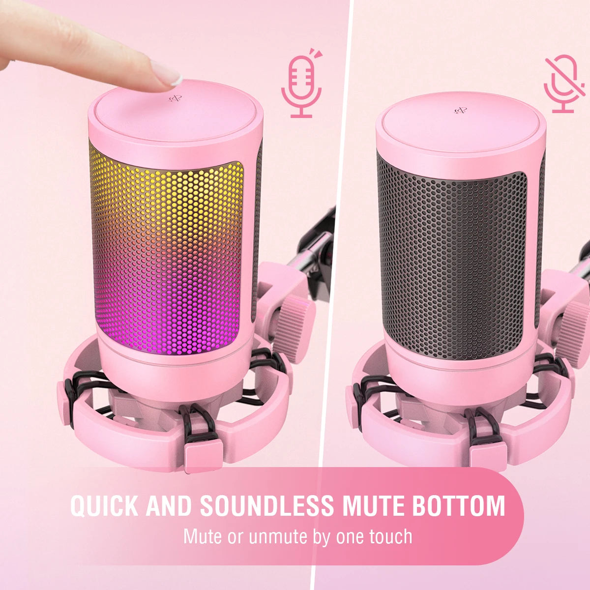 RGB USB Condenser Gaming Microphone with Pop Filter Shock Mount Gain Control Plug and Play for PC