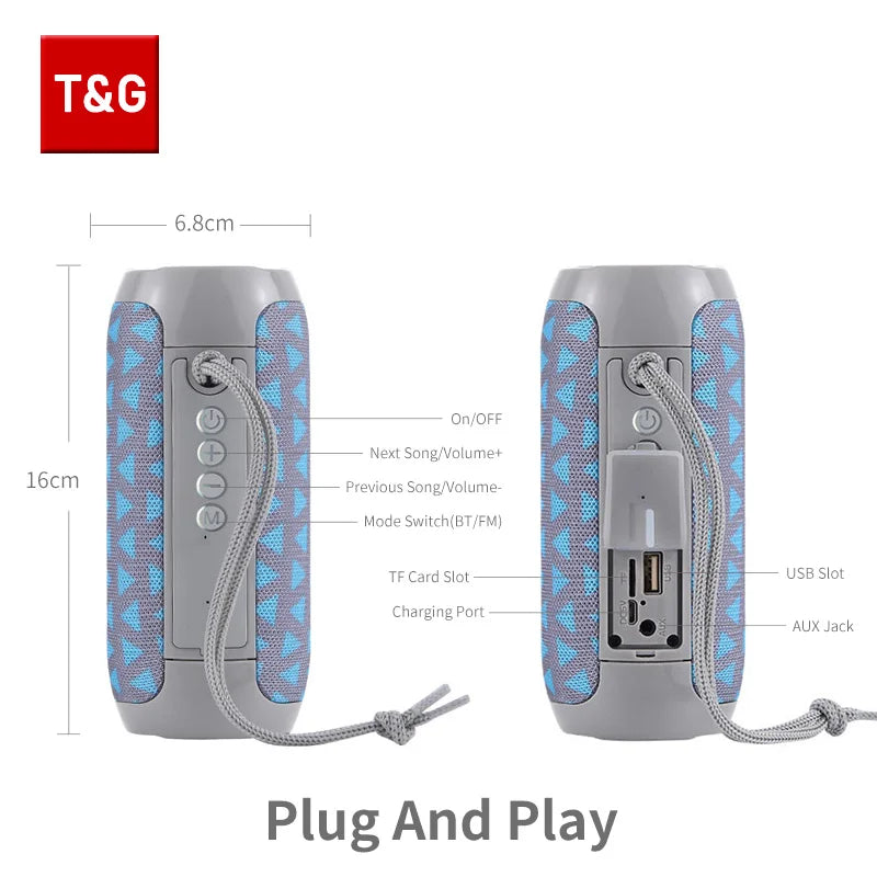 Portable Bluetooth Speaker TG117 TWS Stereo Sound Box Waterproof Outdoor Speaker with TF & FM Radio