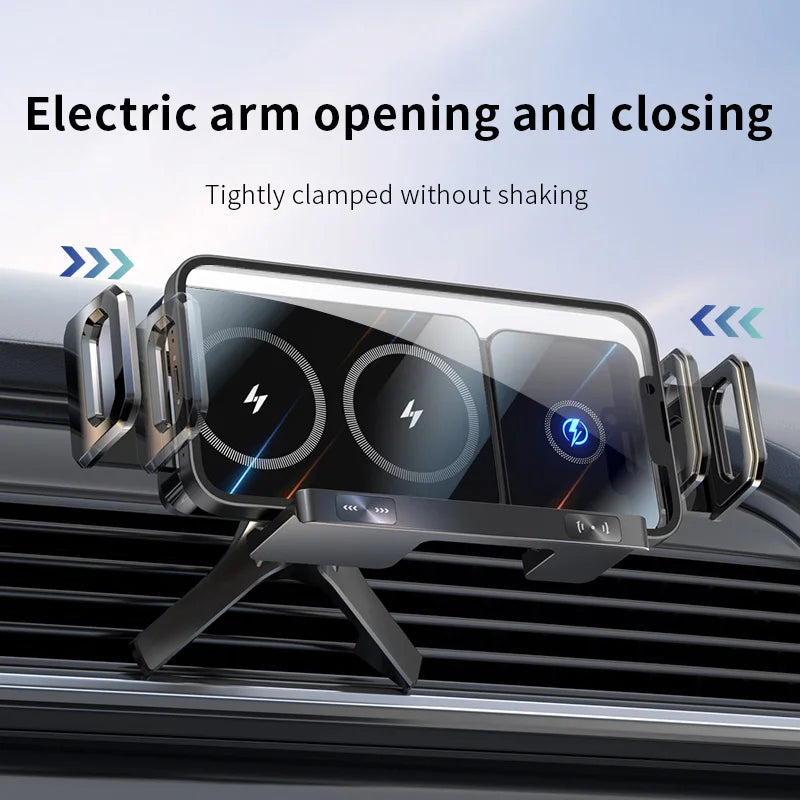Dual Coil Foldable Wireless Car Charger and Phone Mount with Fast Charging Compatibility