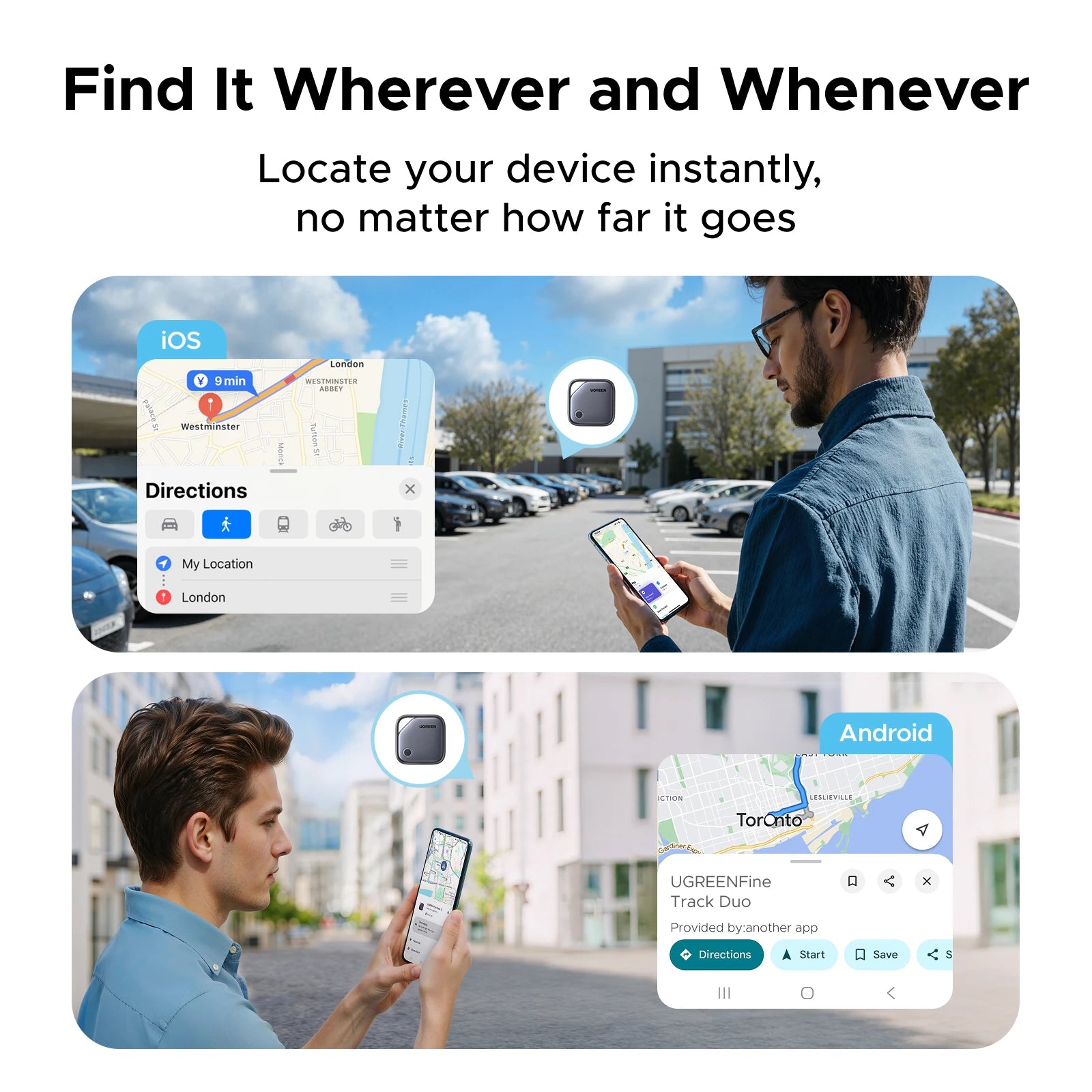 Smart Bluetooth Tracker Card Compatible with iOS Find My and Android Find Hub Apps