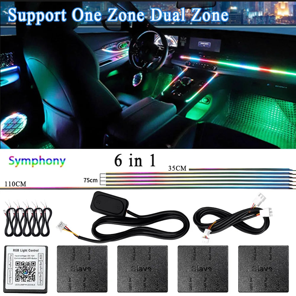 LED Acrylic Car Ambient Light Kit with RGB Colour Symphony and App Touch Control