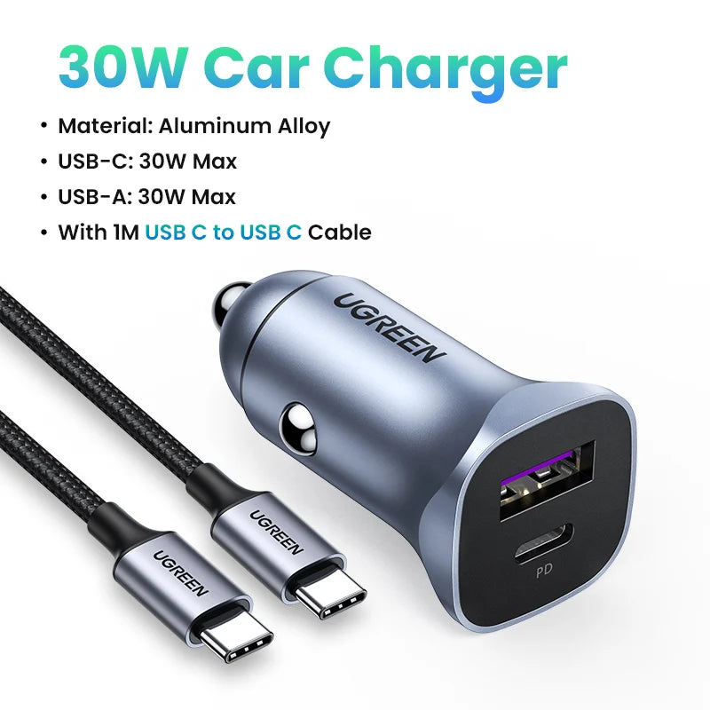 30W Car Charger USB-C Fast Charging for iPhone 17 16 15 Samsung Xiaomi Quick Charge 3.0 4.0