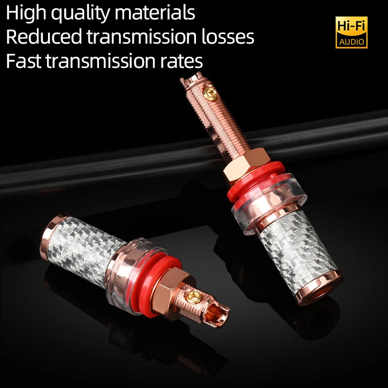 Premium 4PCS Purple Copper Carbon Fibre Speaker Binding Posts Solderless Banana Terminals