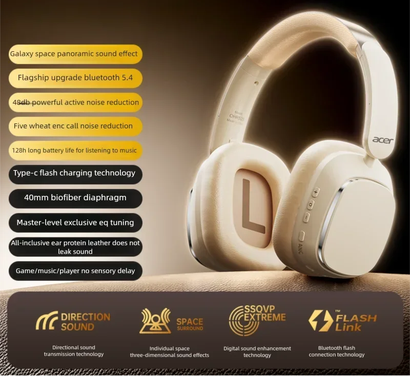 Active Noise Cancelling Bluetooth Headphones with HD Mic and Surround Sound
