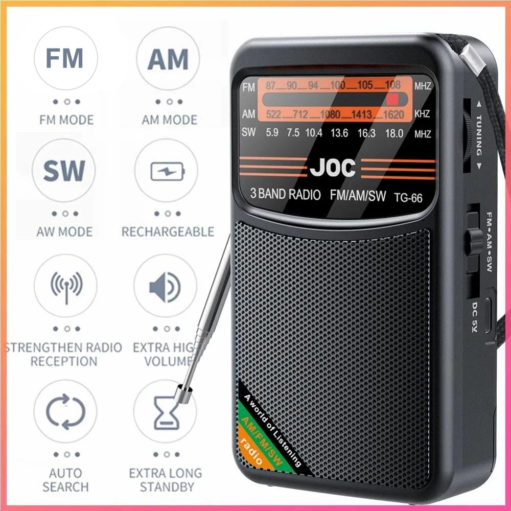 Portable Pocket Radio with FM AM SW Bands Rechargeable Battery and HD Display for Clear Reception