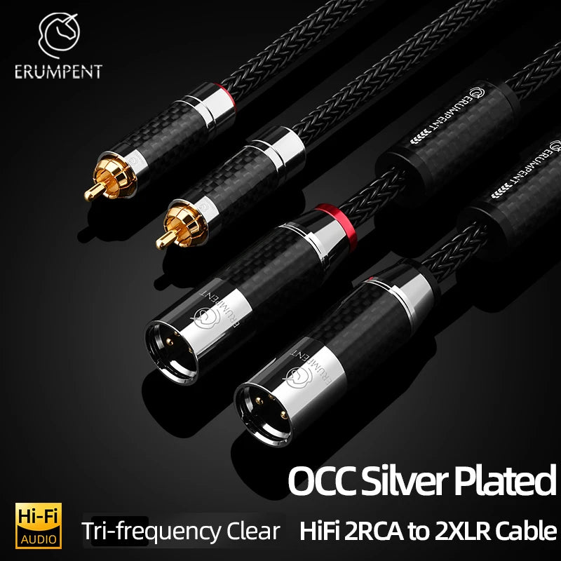 Premium Silver Plated OCC RCA to XLR Audio Cable Pair for Amplifiers and Studio Equipment