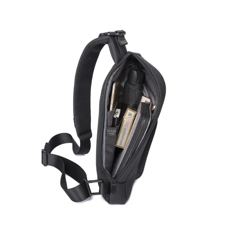 Men’s Large Capacity Crossbody Chest Bag with USB Charging and Water Resistant Oxford Material