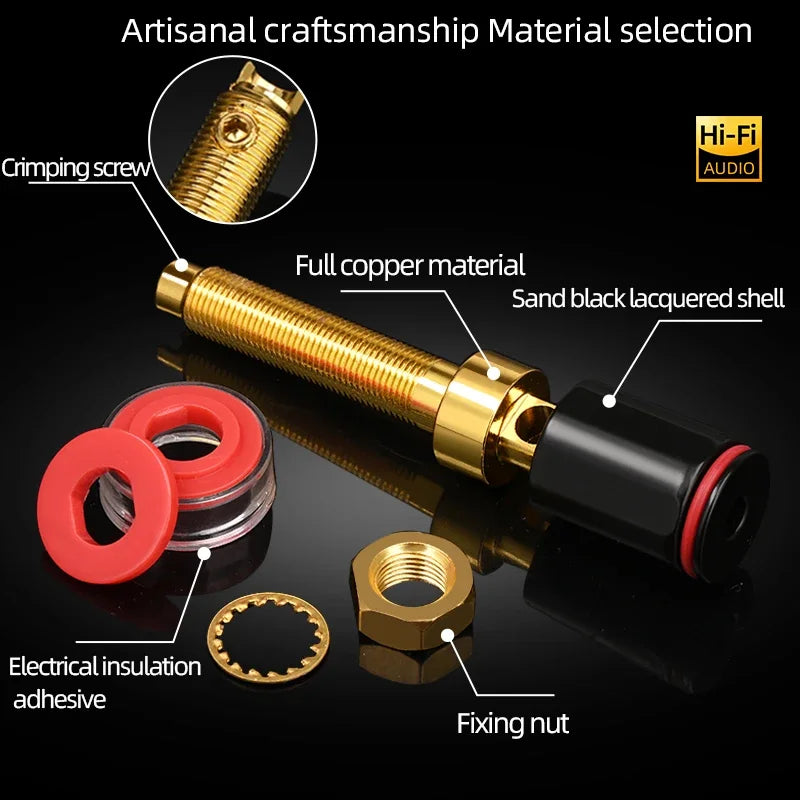 Gold Plated Copper Speaker Binding Posts Banana Jack Connectors for High Fidelity Audio