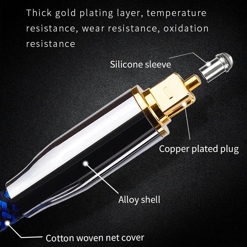 Premium Digital Optical Toslink Round to Square Audio Cable for TV Soundbar Amplifier and Subwoofer