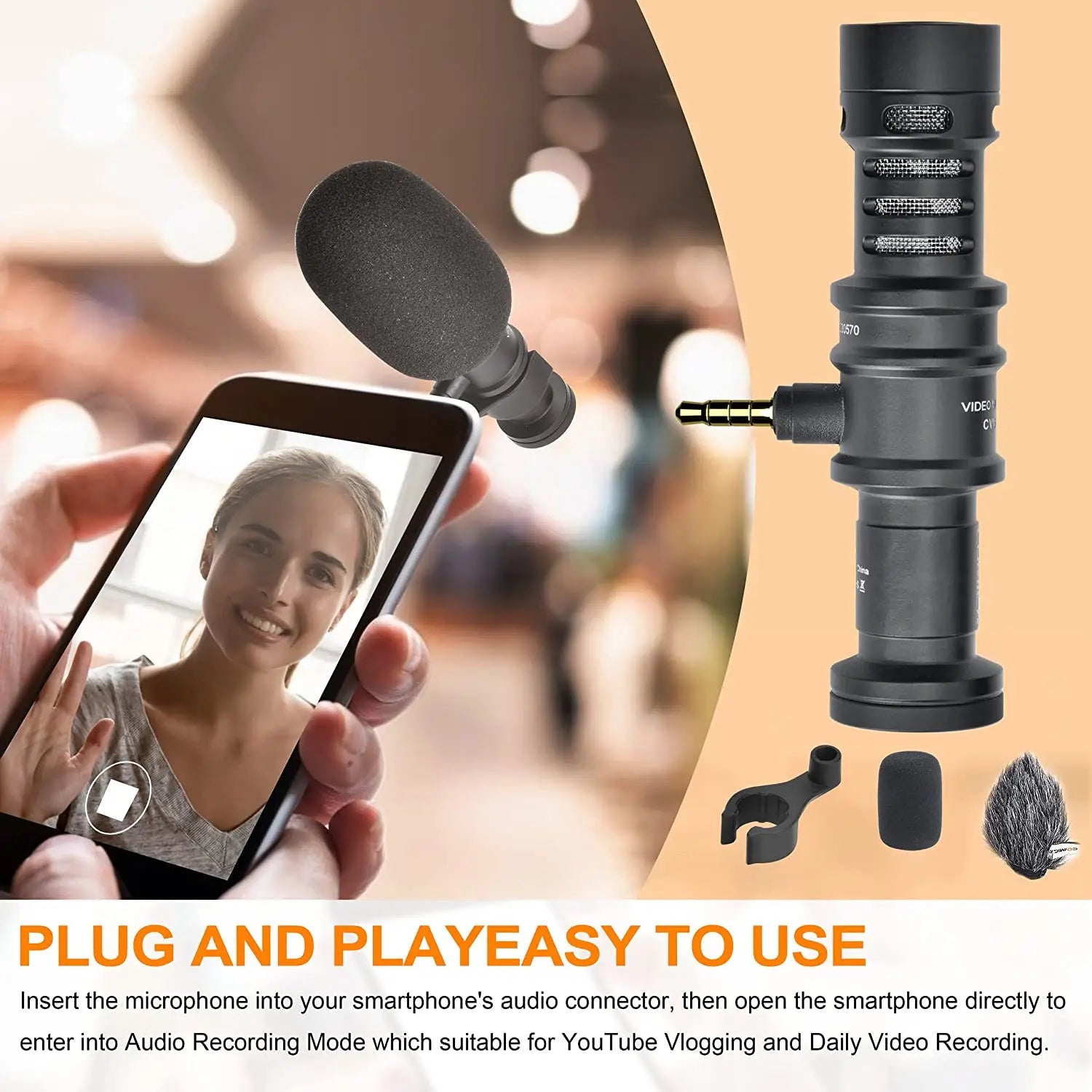Cardioid Mini Shotgun Microphone for Smartphones Wired Condenser Mic for Vlogging and Recording