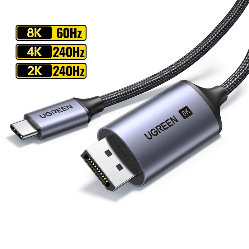 8K USB-C to DisplayPort 1.4 Cable 32.4Gbps for Monitors Projectors Thunderbolt 3 4 Devices
