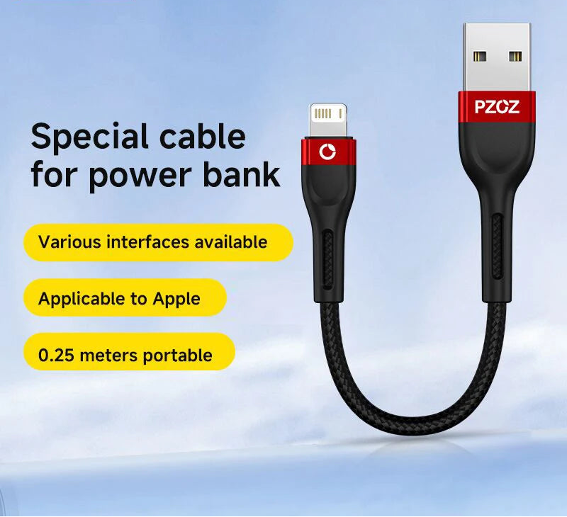 Short USB Charging Cable 25cm 50cm 1m Fast Charge Nylon Data Cord Compatible with iPhone Devices