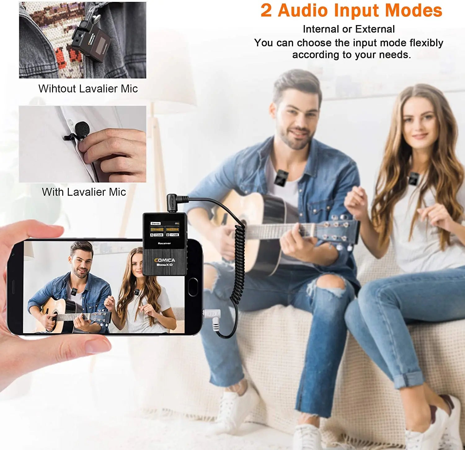 Dual Channel Wireless Lavalier Microphone Set with 2.4G Connectivity for Camera and Smartphone Audio