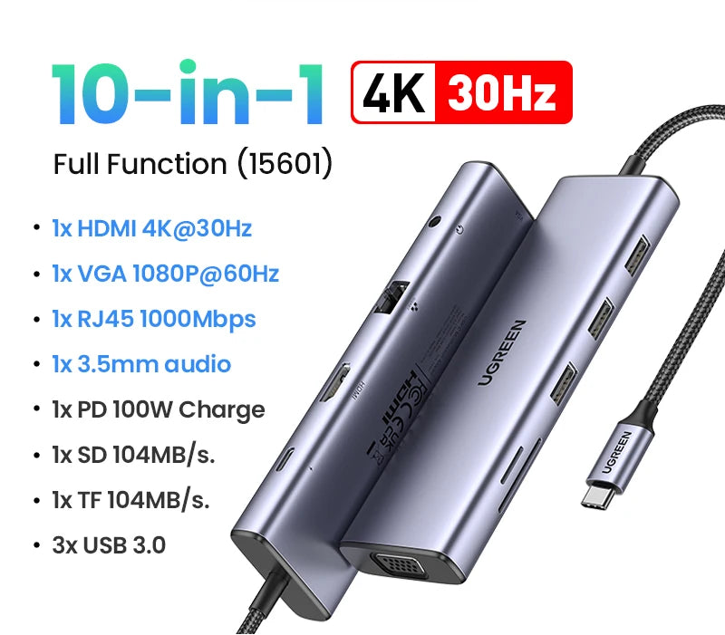 USB 3.0 Gigabit Ethernet Adapter with 3-Port Hub RJ45 LAN Network Card for Laptop PC