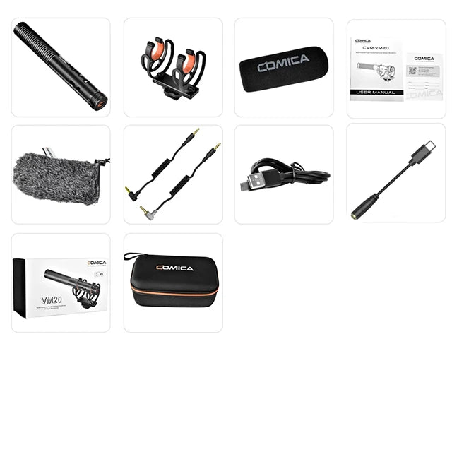Professional Super Cardioid Shotgun Microphone with Shock Mount for Camera and Smartphone Recording