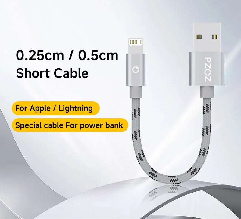 Short USB Charging Cable 25cm 50cm 1m Fast Charge Nylon Data Cord Compatible with iPhone Devices