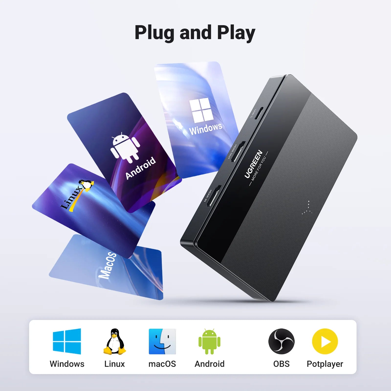 HDMI Video Capture Card 4K60Hz USB/Type-C Grabber for Live Streaming Recording Computer Camera