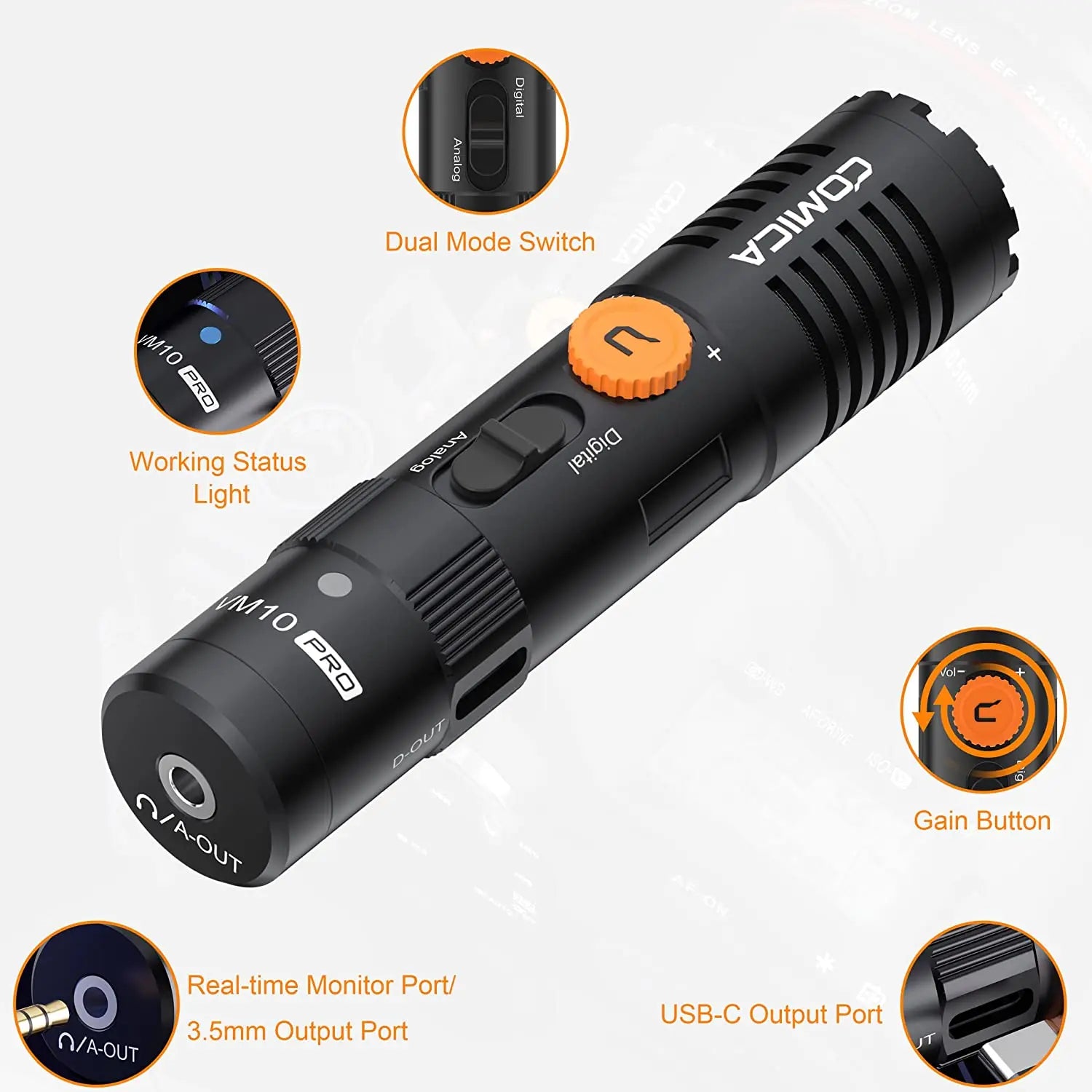 On-Camera Cardioid Shotgun Microphone with Shock Mount for DSLR Smartphone and Action Cameras