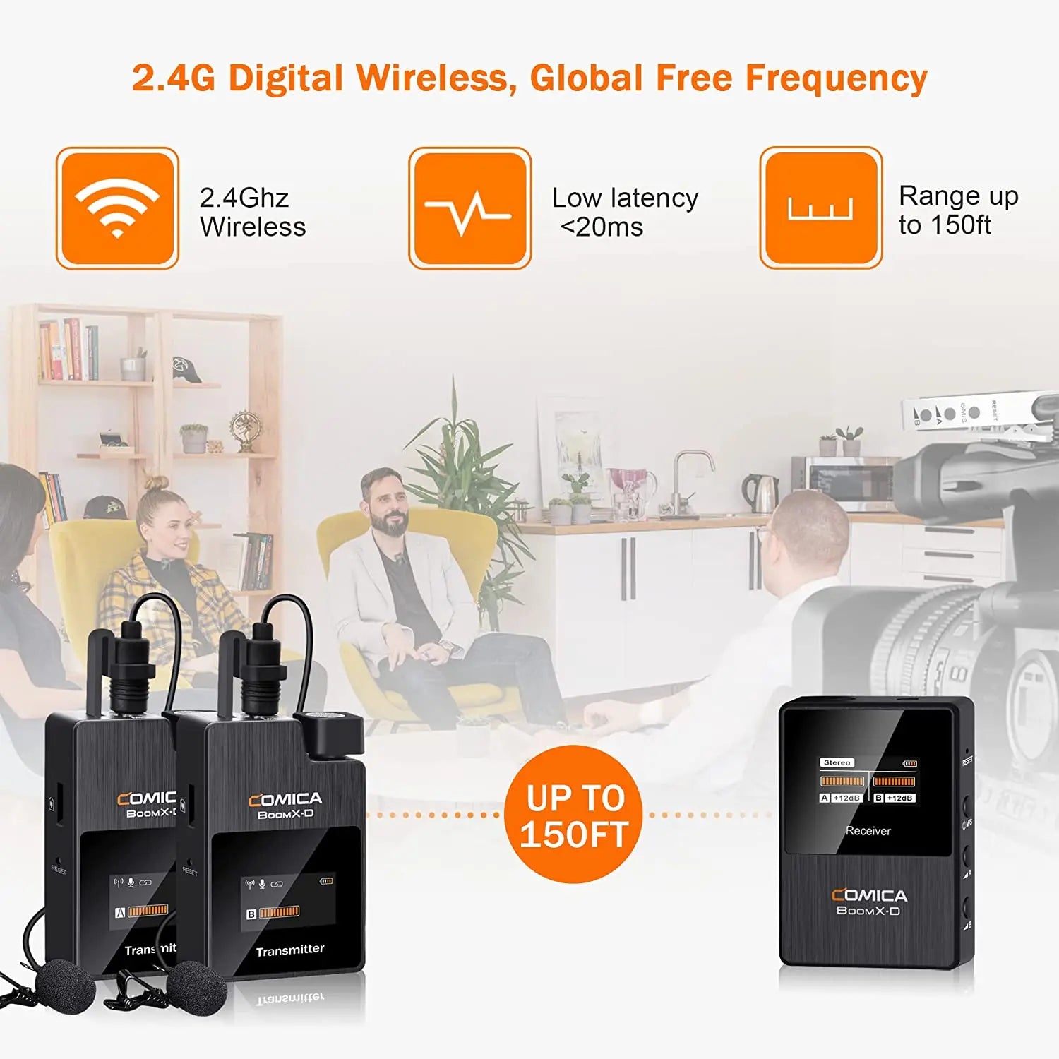 Dual Channel Wireless Lavalier Microphone Set with 2.4G Connectivity for Camera and Smartphone Audio