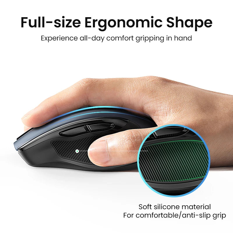 Wireless Bluetooth 5.0 & 2.4GHz Ergonomic Mouse 4000 DPI Silent Clicks for Laptop PC Tablet