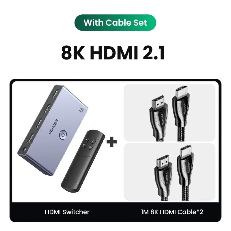 8K HDMI 2.1 Switch Splitter 2 In 1 Out 4K 120Hz HDMI Switcher for PS5 Xbox TV Monitor