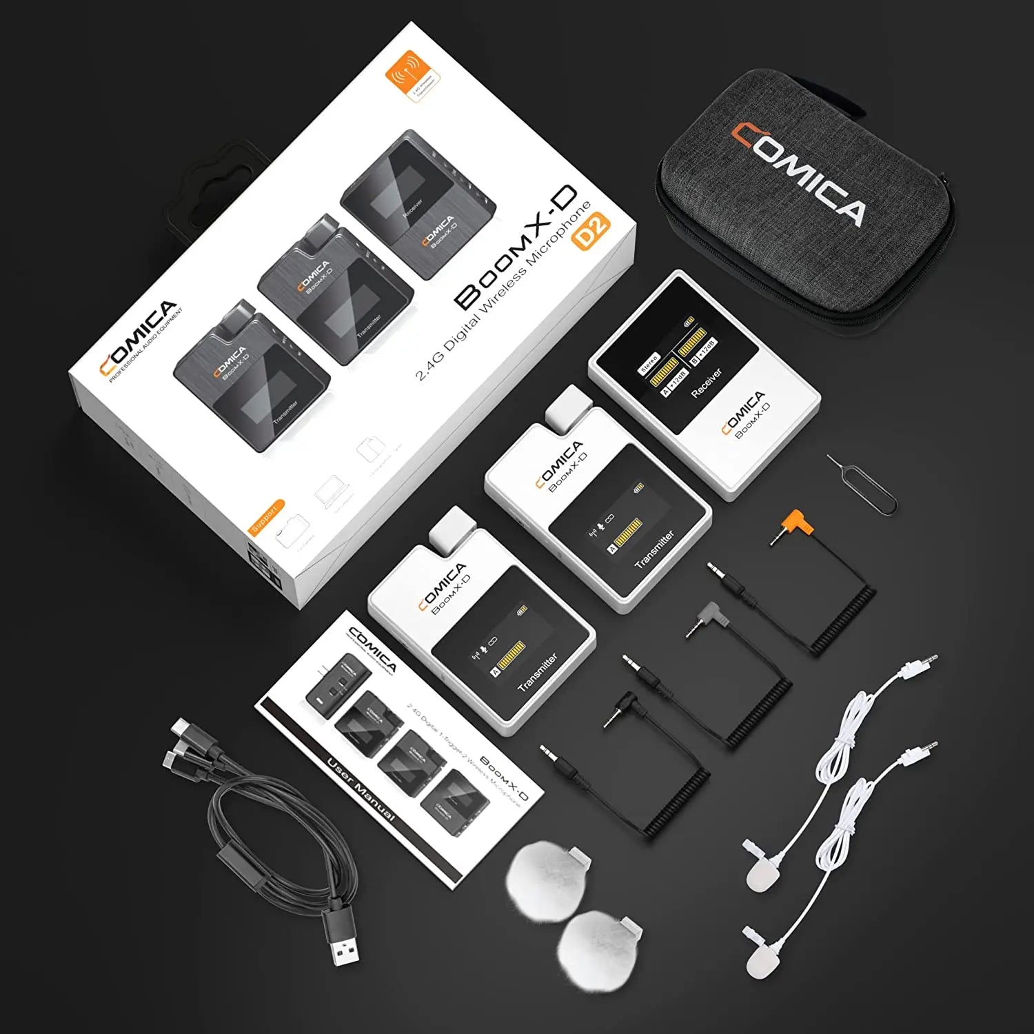 Dual Channel Wireless Lavalier Microphone Set with 2.4G Connectivity for Camera and Smartphone Audio