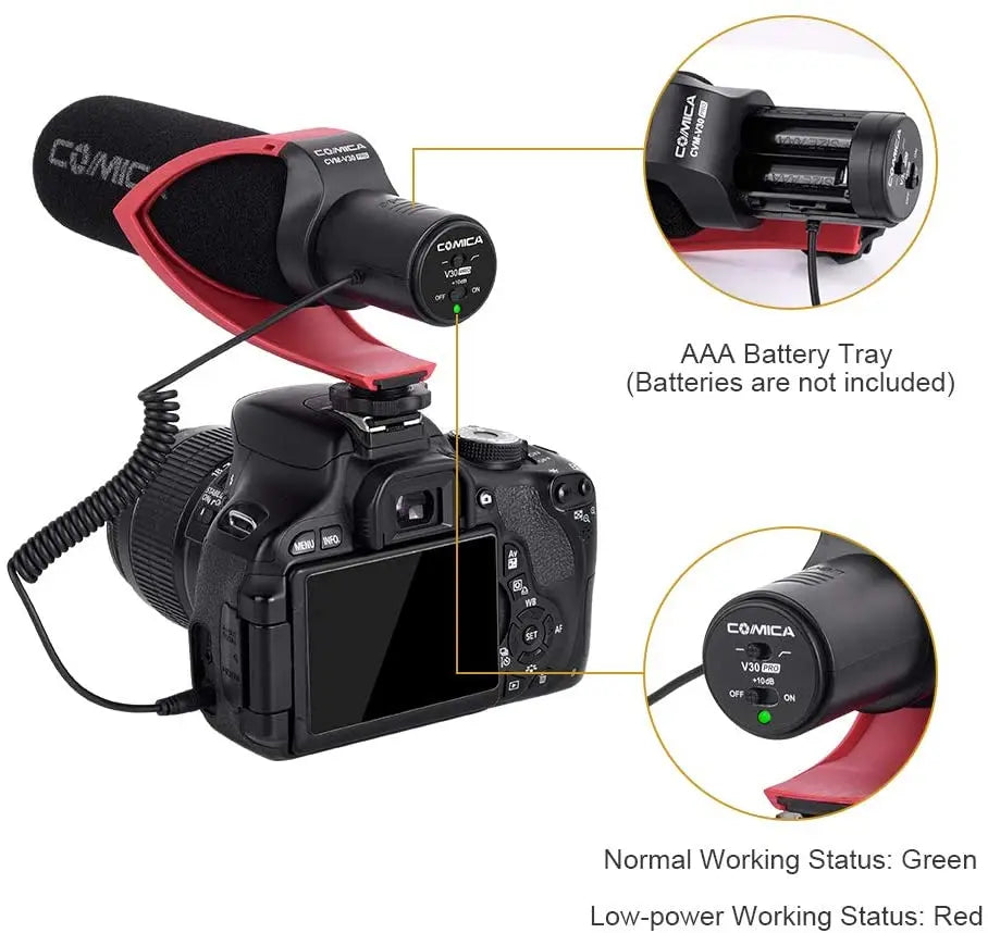 Super Cardioid Condenser Shotgun Microphone for DSLR Cameras and Smartphones with Wind Muff