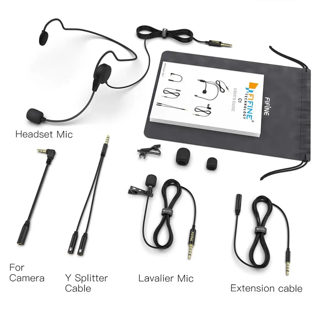 Wired Lavalier Lapel Microphone Kit for Phone DSLR Camera Podcast Interview Vlogging Recording