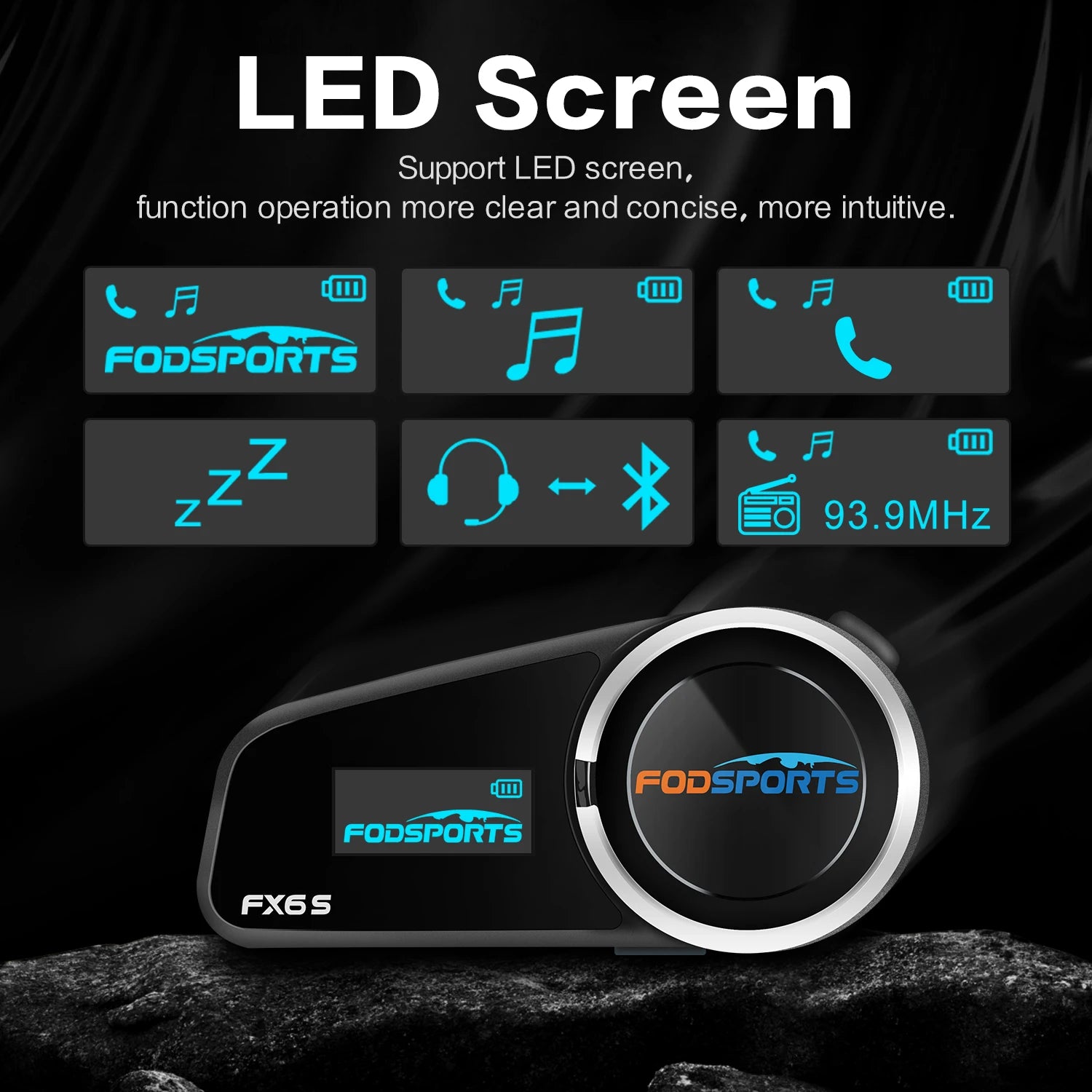 Bluetooth Motorcycle Helmet Intercom Headset with LED Display, FM Radio and 6 Rider Connection