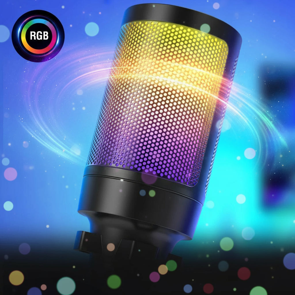 FIFINE A6V USB Condenser Gaming Microphone with RGB Lighting, Pop Filter & Gain Control