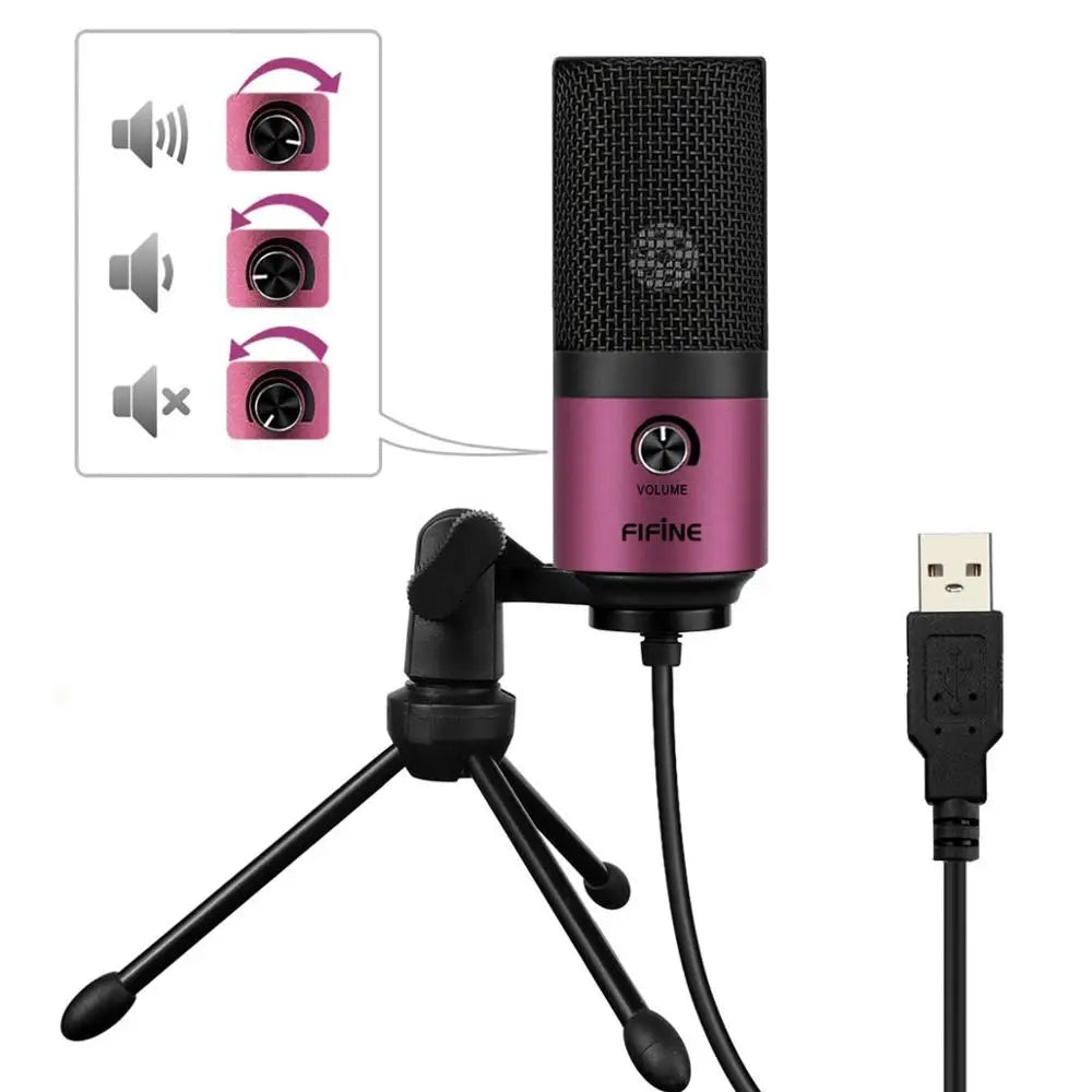 USB Condenser Recording Microphone with Tripod Stand Cardioid Studio Mic for PC Streaming Voice Over