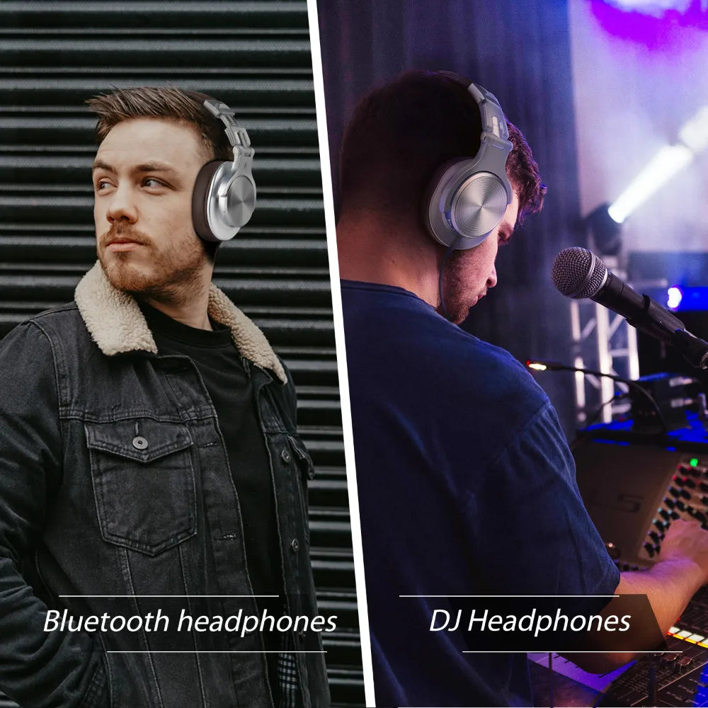 Wireless and Wired Bluetooth 5.2 Over-Ear Studio Headphones with Microphone and 72 Hour Playtime