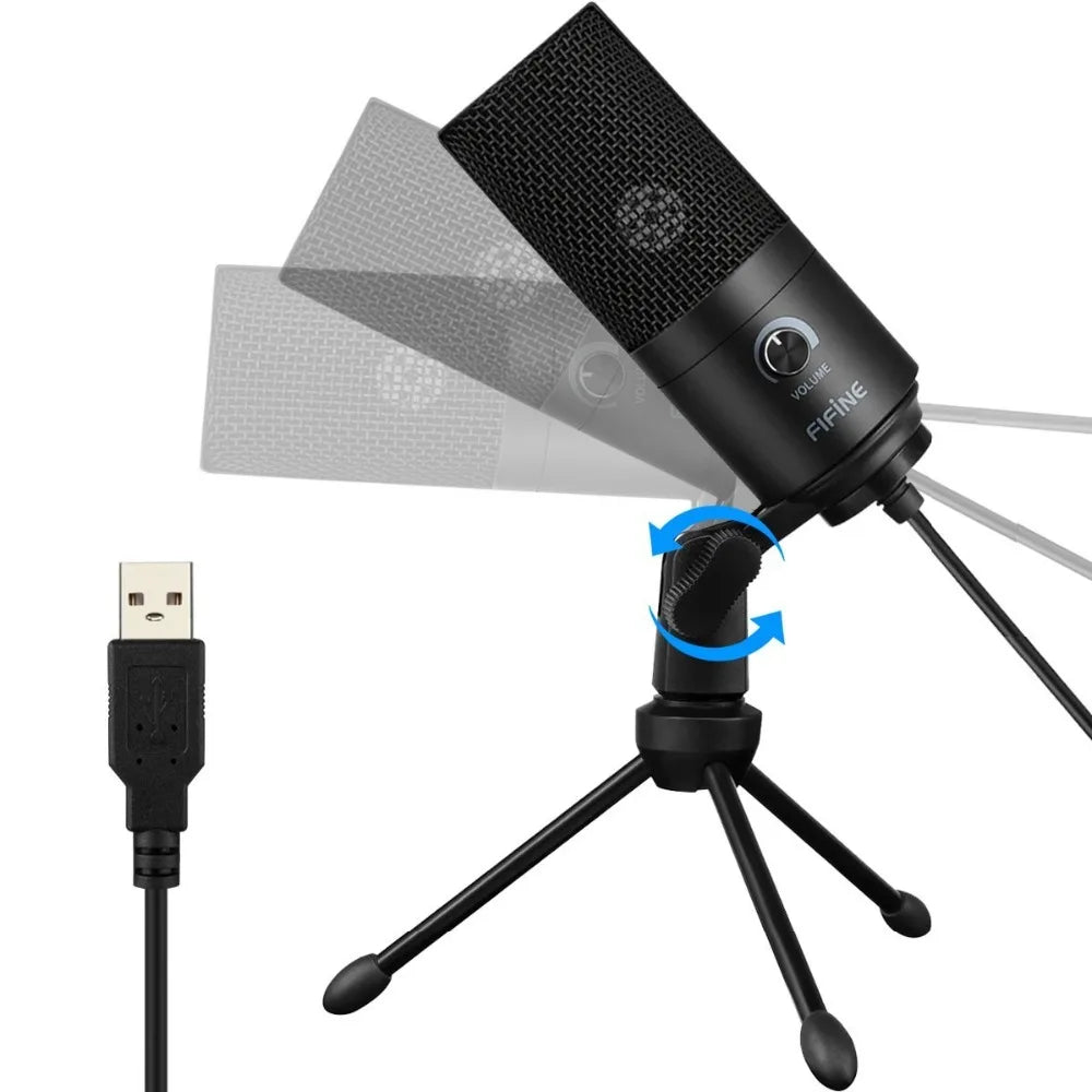 USB Condenser Recording Microphone with Tripod Stand Cardioid Studio Mic for PC Streaming Voice Over