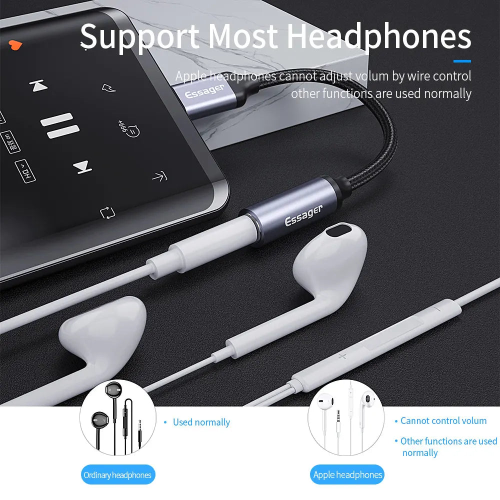 USB Type-C to 3.5mm Headphone Adapter for Xiaomi Samsung Huawei Aux Audio Conversion Cable
