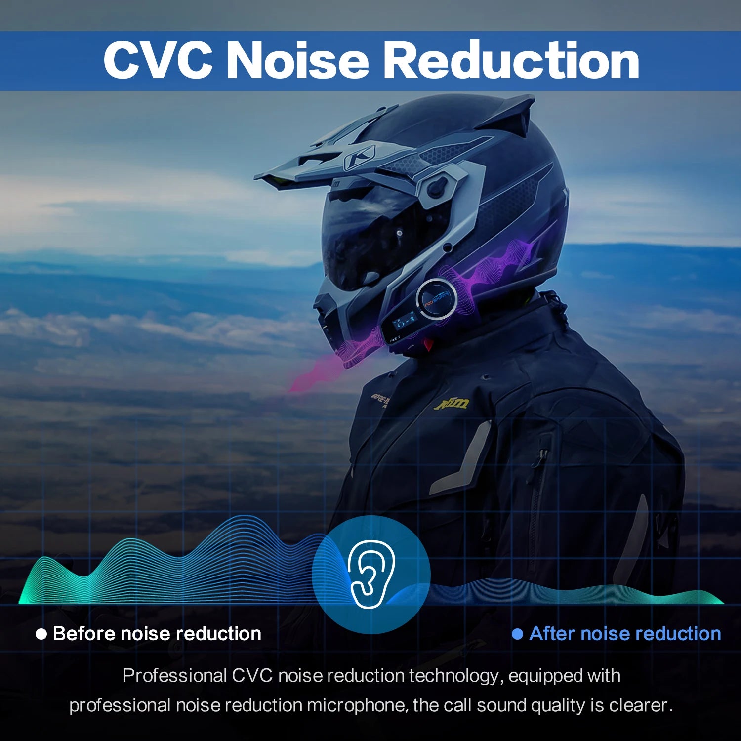 Bluetooth Motorcycle Helmet Intercom Headset with LED Display, FM Radio and 6 Rider Connection
