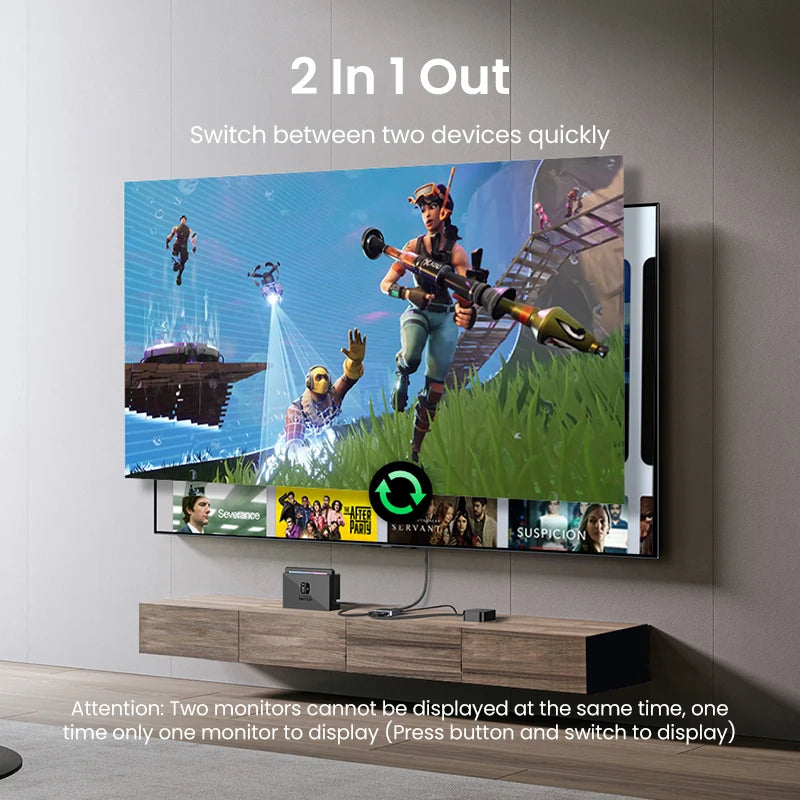 8K HDMI 2.1 Switch Splitter 2 In 1 Out 4K 120Hz HDMI Switcher for PS5 Xbox TV Monitor