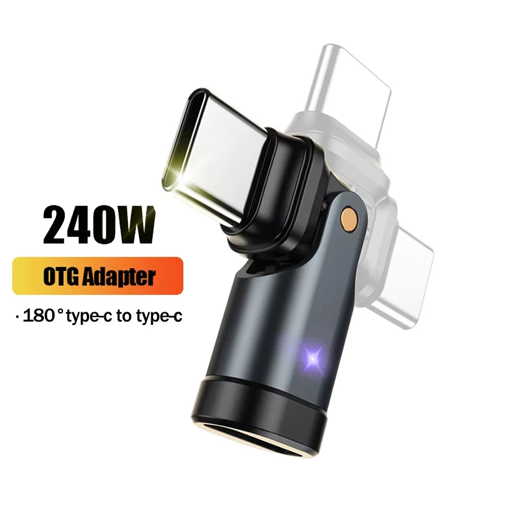 240W USB C Fast Charging Male to Female Converter Adapter with 180 Degree Elbow Design