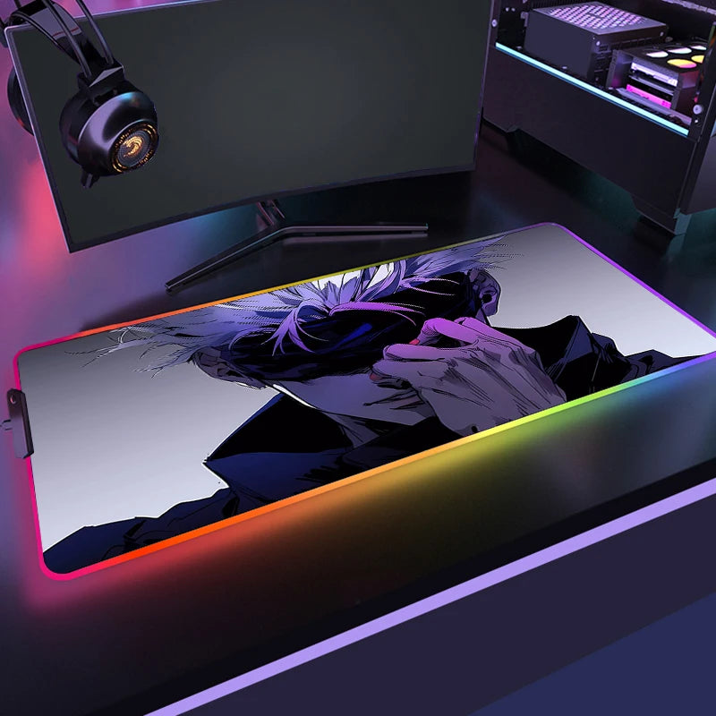 RGB Anime Gaming Mouse Mat XL with LED Lighting Non Slip Waterproof Desk Pad for Keyboard and Mouse